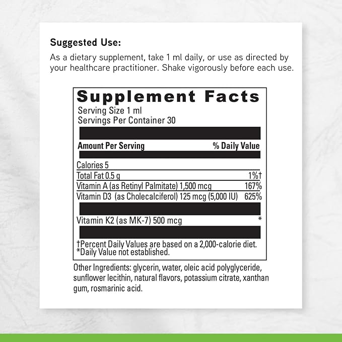 DAVINCI Labs Liposomal ADK - Liquid Dietary Supplement to Support Immune System Bone and Heart Health* - with Vitamin A Vitamin D3 and Vitamin K2 - Gluten-Free - Vegetarian - 30 ml