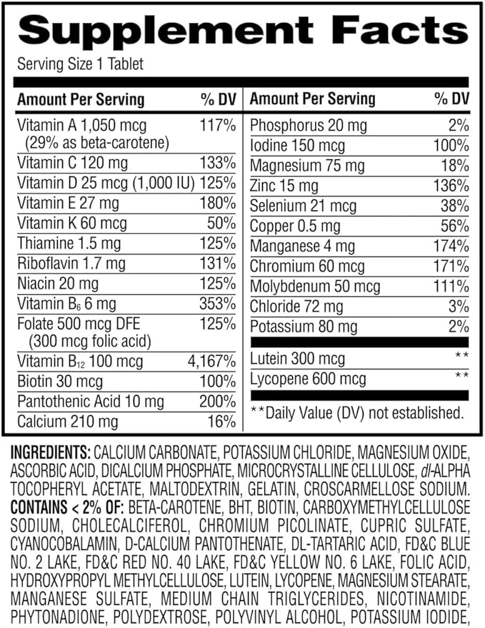 Equate Complete Multivitamin for Men 50+ Daily Multimineral Supplement Tablets 100 Count Sticker