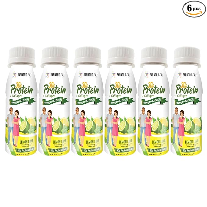 BariatricPal 30g Whey Protein &amp Collagen Sugar-Free Power Pro Shots - Lemon Lime (6 Bottles)