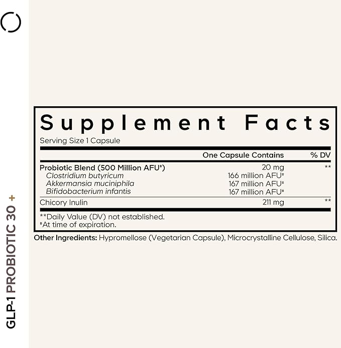 Codeage GLP-1 Probiotic+ - Live Probiotics Akkermansia Clostridium Bifidobacterium Chicory Inulin Probiotic Prebiotics &amp Postbiotics Supplement - 500 Million AFU - 30 Capsules