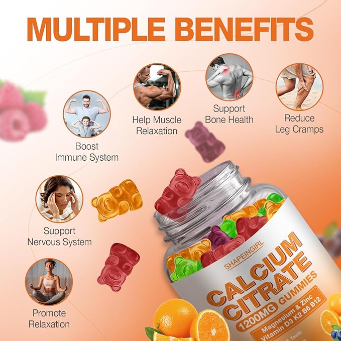 1200mg Calcium Citrate with Vitamin D3 K2 B6 &amp B12 Calcium Supplements for Women &amp Men Plus Magnesium Zinc for Bones Muscle &amp Immune Support High Absorption Fruit Flavor 120 Calcium