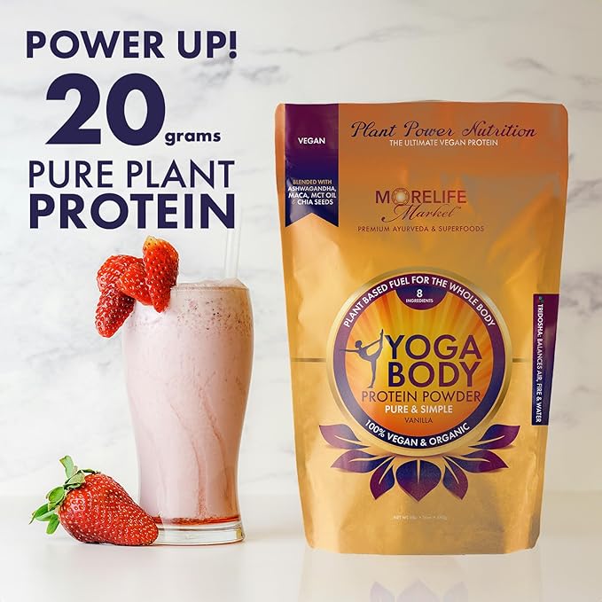 Yoga Body Protein Powder | 100% Vegan &amp Organic | Vanilla Flavor | Pea Hemp Chia | Plant Based Fuel | Meal Replacement | Ayurvedic-Friendly (1 lb)