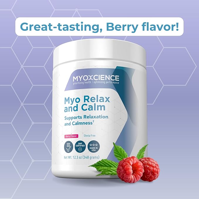 MYOXCIENCE Myo Relax &amp Calm | Myo-Inositol L-Theanine Taurine Magnesium &amp GABA | Supports Sleep Neurotransmitter &amp Hormone Support (Berry Flavor) (60 Servings)