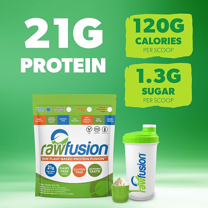 Rawfusion Vegan Protein Powder Vanilla Bean – 30 Servings 21g Plant-Based Protein Low Net Carbs Non-Dairy Gluten-Free Soy-Free Kosher Non-GMO 2.06lbs