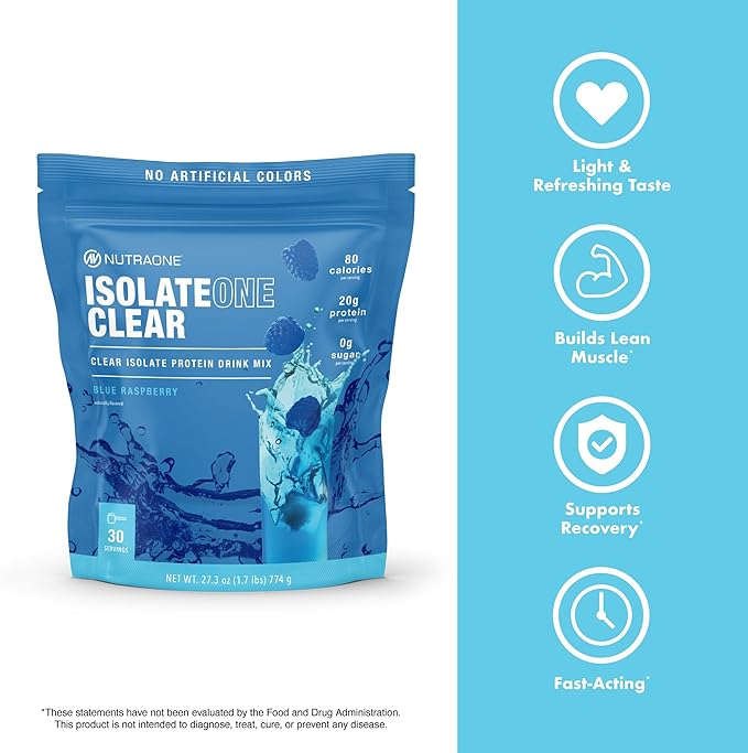 NutraOne Clear Whey Protein Powder Drink Mix Naturally &amp Artificially Flavored Clear Protein Drink 20g of Protein Zero Sugar (Sour Green Apple - 30 Servings)