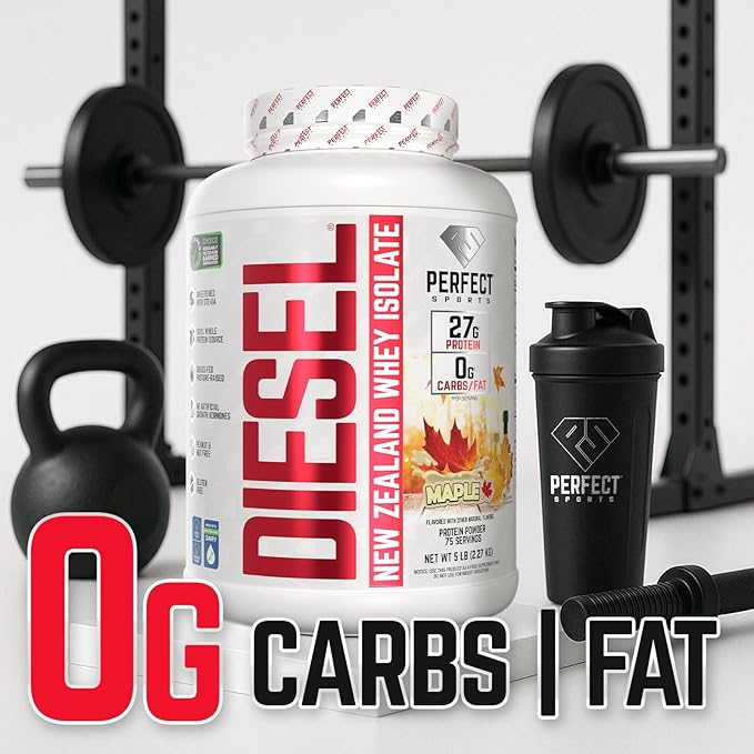 PERFECT SPORTS Diesel 100% New Zealand Whey Protein Isolate | Stevia Sweetened No Artificial Ingredients Keto | 0g Carb 0g Fat 27g Protein | 5 Pounds (Canadian Maple)
