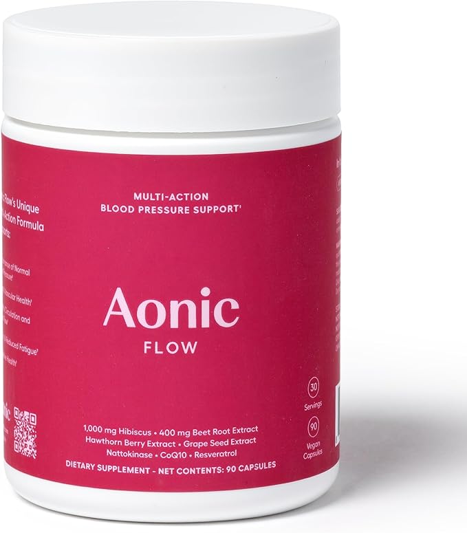 AONIC Flow | Healthy Blood Pressure Support | Multi-Action Formula with 1gr Hibiscus 400mg Beet Root Extract (100mg Nitrates) CoQ10 Resveratrol &amp Hawthorn Non-GMO &amp Vegan (90 Capsules)