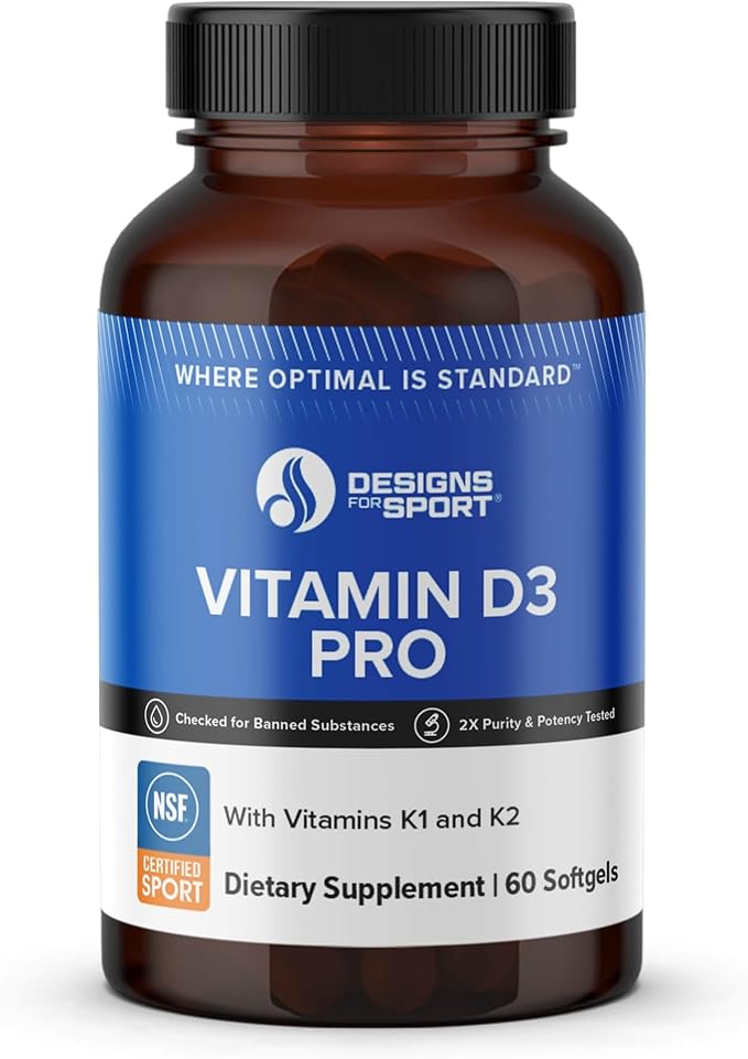 Designs for Sport Vitamin D3 Pro - Supports Bone Health &amp Immune Function* - Vitamins D3 K1 &amp K2 Blend - Gluten Free &amp Non-GMO - 60 Softgels