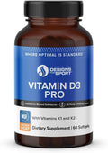 Designs for Sport Vitamin D3 Pro - Supports Bone Health &amp Immune Function* - Vitamins D3 K1 &amp K2 Blend - Gluten Free &amp Non-GMO - 60 Softgels