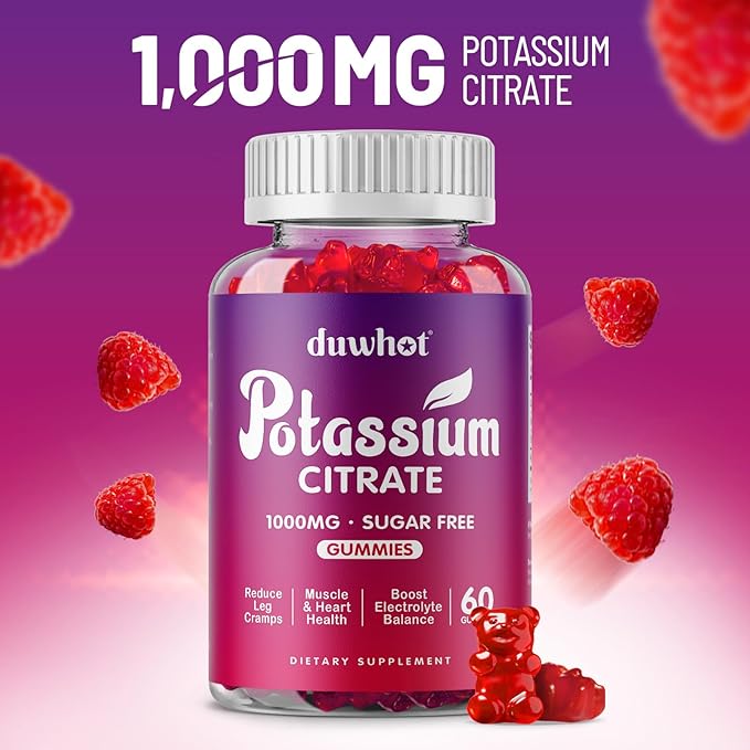 Potassium Citrate 1000mg Gummies Potassium Supplement for Adults Women &amp Men Support Leg Cramps &amp Muscle Health 60 Chewables