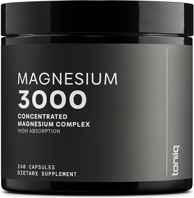 Toniiq 3000mg Ultra High Strength Magnesium Glycinate - 20% Purified to Contain 600mg of Elemental Magnesium - Chelated and Bioavailable Magnesium Supplement - 240 Veggie Capsules