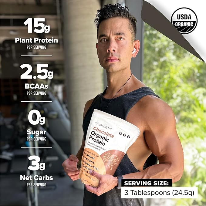 Complement Organic Vegan Protein Powder Bundle – Unflavored &amp Chocolate (30 Servings Each) | Low Carb Low Calorie Sugar Free Soy Free Non-GMO Gluten Free | 15g Plant-Based Protein Per Serving