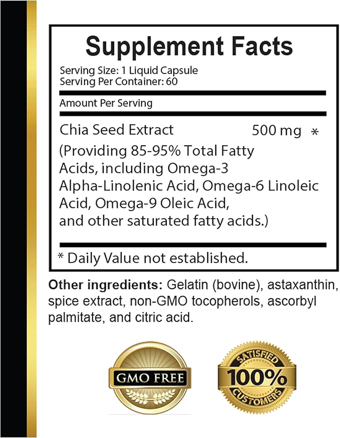 CHIA Seed - Alpha lipoic Acid Omega 6 chia Seeds Energy Pills Superfoods Organic White Chia Seeds Immune Support Pills chia Seeds Supplement Capsules - 1 Bottle 60 Softgels