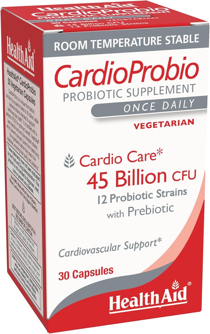 HealthAid CardioProbio – Heart &amp Microbiome Support Probiotic Supplement 45 Billion CFU 12 Vegan Strains + Prebiotic 30 Vegetarian Capsules