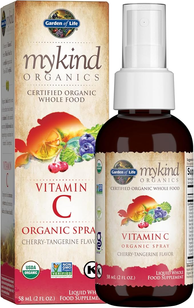 Garden of Life Organic Vegan Vitamin D3 1000 IU Liquid Spray with Omega Oils and Organic Vitamin C Spray for Immune Support 60mg - 2 fl oz Bottles