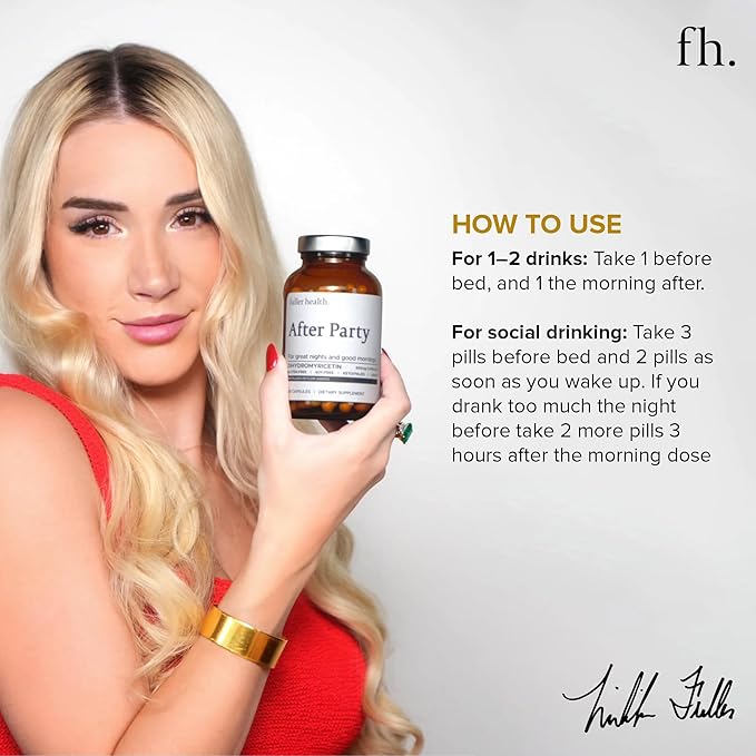 Fuller Health After Party DHM Dihydromyricetin Supplement | Supports Liver Metabolism Energy Levels Post-Celebration Relief | Feel Refreshed 650mg Per Pill | 1 Bottle 24 Servings