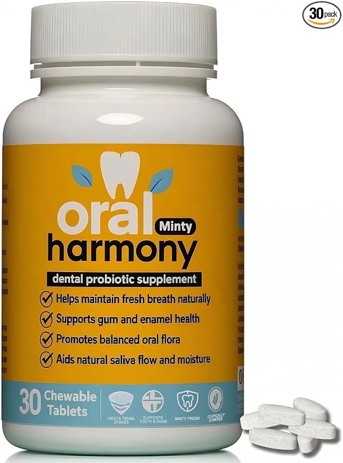 Oral Harmony Oral Probiotic Chewable Tablets – Sugar-Free Mint Flavor with Prebiotic Inulin – Daily Oral Microbiome &amp Fresh Breath Support – Chewable Oral Care Tablets – 30 Tablets