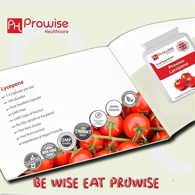 Lycopene 10% Beadlet 15mg 90 Capsules - UK Manufactured | GMP Standards by Prowise Healthcare - Suitable for Vegetarians and Vegans