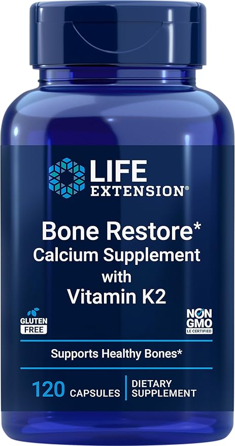 Life Extension Bone Restore + Vitamin K2 Vitamins &amp Minerals Maintain Bone Health &amp Strength &amp Magnesium Caps 500 mg Magnesium Oxide Citrate Succinate Heart Health Healthy Bones