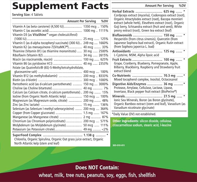 PURE ESSENCE LABS LifeEssence Multivitamin for Women and Men - Natural Herbal Supplement - Vitamin D Vitamin D3 Vitamin B12 Biotin with Whole Foods (240 Tablets)