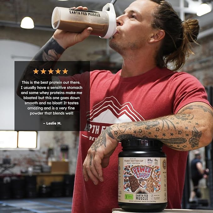Earth Fed Muscle Power Couple Peanut Butter Chocolate Truly Grass Fed Whey Protein Isolate - Third-Party Certified. No Artificial Ingredients Soy Free Gluten Free Hormone Free 26 Servings