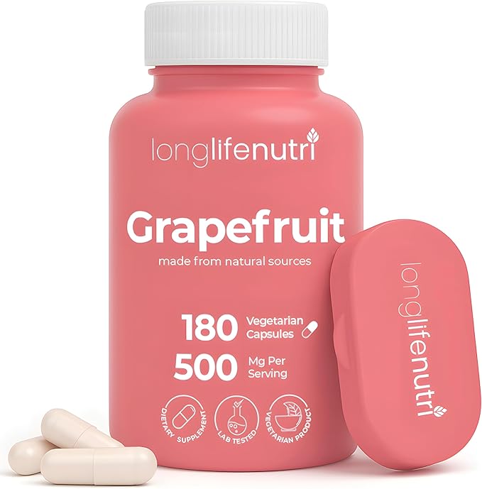Grapefruit Seed Extract 500mg - Derived from Citrus Paradisis 180 Vegetarian Capsules Organic Naringin Supplement for Daily Energy &amp Balance 6-Month Supply GMP Certified Made in USA