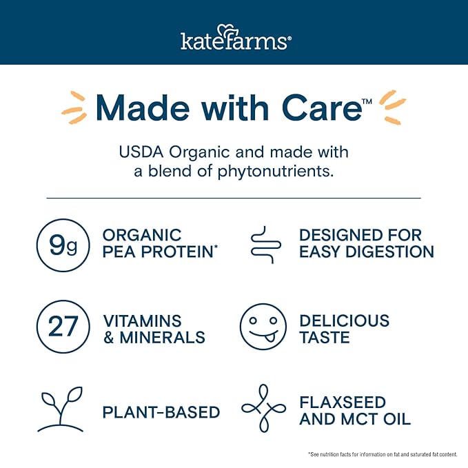 KATE FARMS Organic Pediatric Peptide 1.0 Formula Strawberry Sole-Source Hydrolyzed Plant-Based Nutrition for Oral or Tube Feeding 8.45 oz (12 pack)
