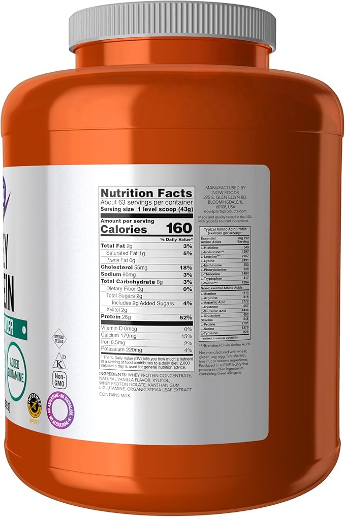 NOW Sports Nutrition Whey Protein 26 g With BCAAs Creamy Vanilla Powder 6-Pound
