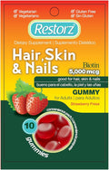Restorz Hair Skin and Nails Biotin Gummy Vitamins Strawberry Flavor (12-Pack)