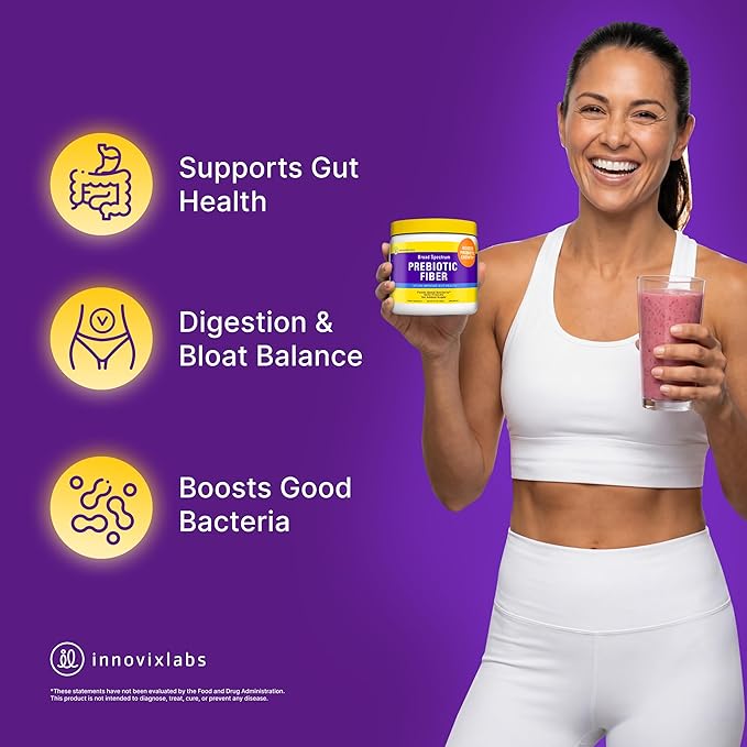 InnovixLabs Prebiotic Fiber Powder for Gut &amp Digestive Health High Fiber Supplement for Women and Men with Chicory Root FOS Acacia Inulin Soluble &amp Insoluble Fiber No Added Sugar 30-Day
