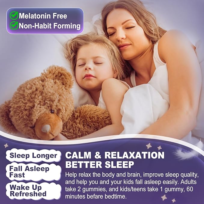 Magnesium Glycinate Gummies 500mg/250mg for Adults Kids Teens Sugar Free Magnesium Calm Sleep Aid Kids Sleep Gummies with L-Theanine Glycine B6 for Sleep Calm MuscleRelax BrainNo Melatonin2Pack