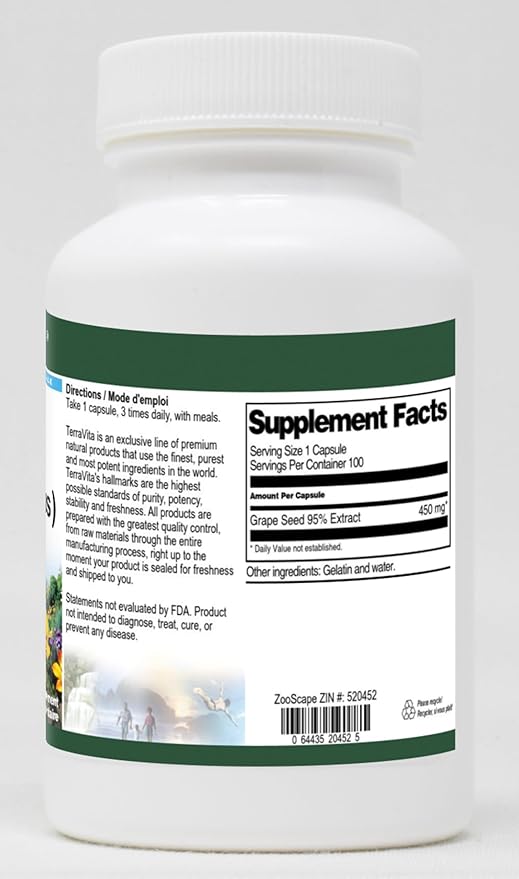 Grape Seed Extract (95% Proanthocyanidins) - 450 mg (100 Capsules ZIN: 520452)