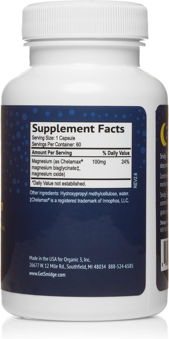 Smidge® Evening Magnesium Capsules 60 ct. Pure Non-GMO Magnesium Supplement to Support Rest &amp Relaxation.