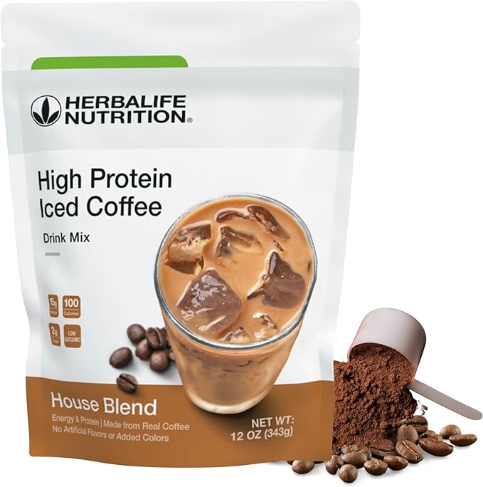 Herbalife HERBALIFE NUTRITION High Protein Iced Coffee Drink Mix: (House Blend 12 oz 343g) Energy and Protein Made From Real Coffee 12 ounces