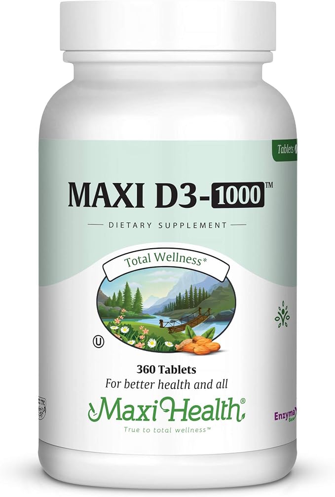 Maxi-Health Vitamin D3 1000 IU - for Healthy Muscle Function Bone Health and Immune Support – 360 Tablets – Best Kosher Supplement for Adults