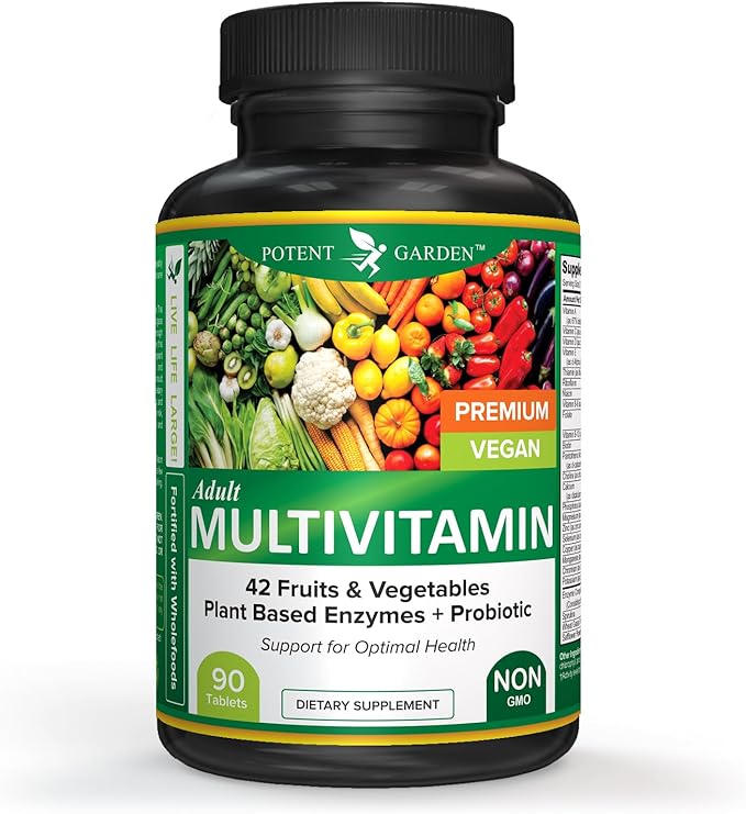 Potent Garden Adult Multivitamin for Women &amp Men 42 Fruits &amp Vegetables Plus Probiotics Supports Energy Metabolism &amp Immune System Daily Multivitamin for Men &amp Women Non-GMO 90 Tab