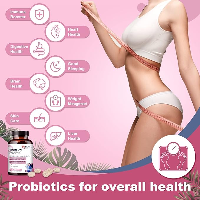 NATURE TARGET Women's Probiotics &amp Prebiotics Cranberry &amp D-Mannose 50-Billion-CFUs Organic Probiotics for Digestive Health/Gut Health/Immune Booster/Weight Management