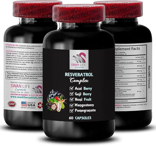 aBerry Antioxidants - RESVERATROL COMLEX - Pomegranate Energy Acai Berry Energy Goji Berry Power Elderberry Strength Grape Skin Strength Hydration Balance Blueberry Boost 3 Bottles 180 Capsules