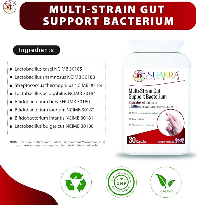 Multi-Strain Gut Support Bacterium (30 Capsules) Soothes &amp Supports Gut Bowel &amp Digestive Health Colon Issues &amp I. B. S Relief. Powerful Multi-Strain Pro-Biotic | Shakra Health