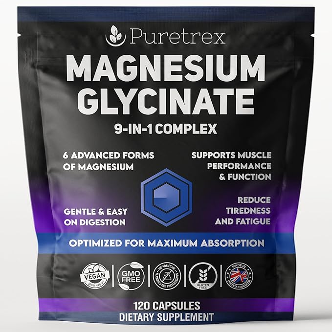 Magnesium Glycinate Complex 120 Vegan Capsules 9-in-1 Formula with 6 Advanced Forms Supports Muscle Performance Maximum Absorption