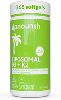 UpNourish Liposomal D3 K2 MK-7 – 365 Mini softgels with Organic Coconut Oil - 5000 IU 125 mcg Vitamin D3 and 100 mcg Vitamin k2 for Optimal Bone and Immune Health