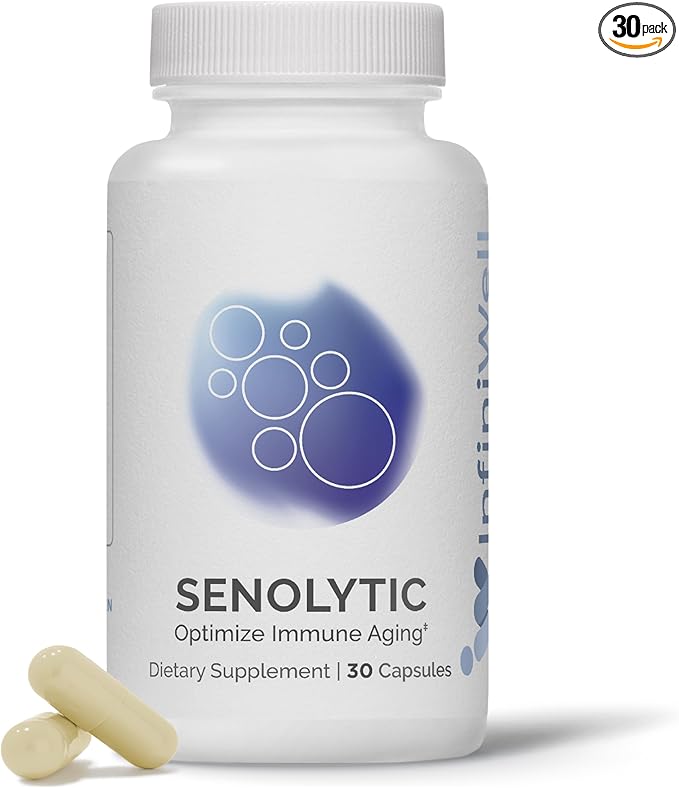 InfiniWell Senolytic Longevity Supplements - Optimize Cellular Aging Help Support Cognitive Function &amp Neurological Processing - with Resveratrol Pterostilbene &amp Quercetin (30 Capsules)