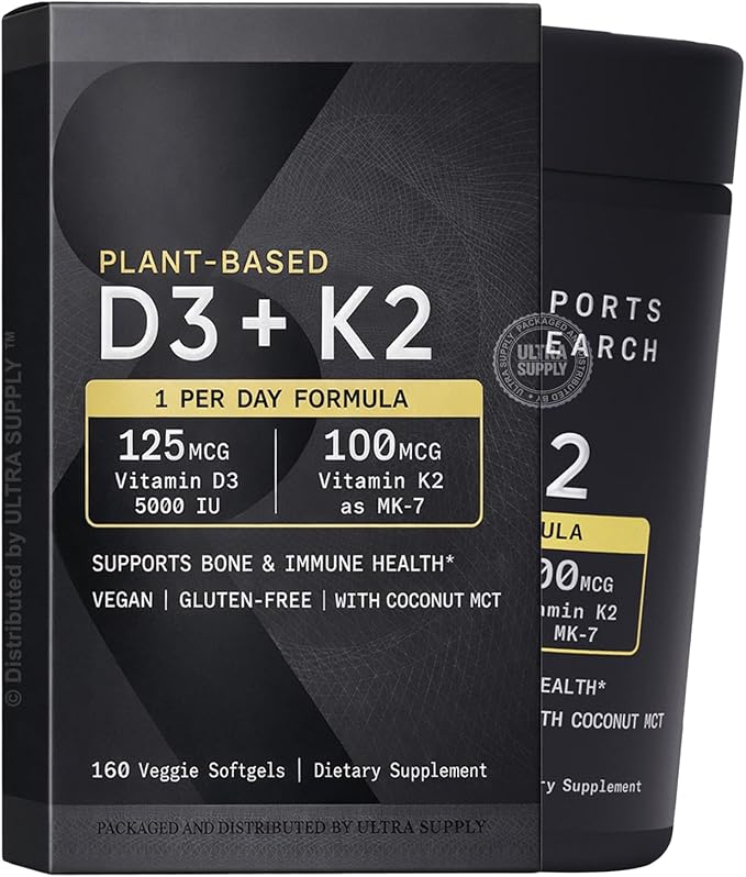 Sports_Researchs D3 K2 125 mcg (160 Count - Value Pack) Plant Based Vitamin