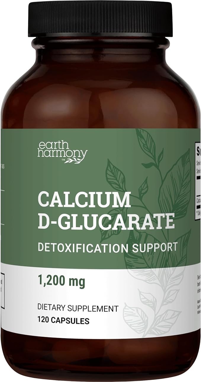 Earth Harmony Calcium D-Glucarate 1200mg - Advanced Detoxification Support &amp Double The Strength of Calcium D Glucarate 500mg - 120 Capsules (2-Month Supply)
