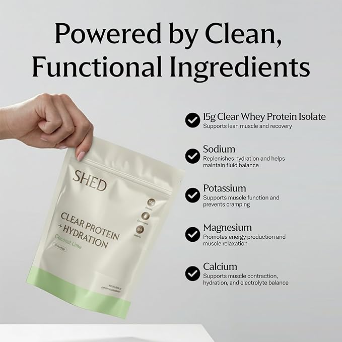 Clear Protein Powder with Electrolytes by Shed 15g Whey Protein Isolate Low Calorie and Lactose Free Light and Clean Hydration Drink Bloat-Free Post Workout Supplement Variety Pack (15 Servings)