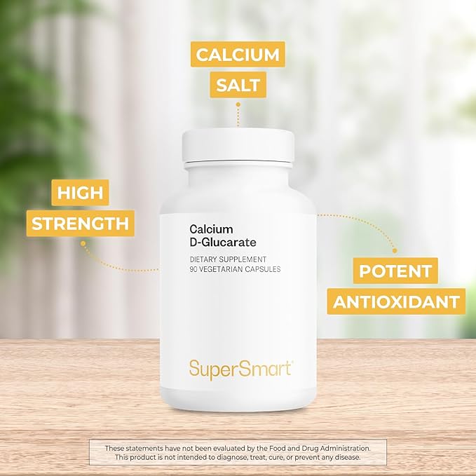 SuperSmart Calcium D-Glucarate 1500mg per Day (High Strength) - Calcium Supplement | Non-GMO &amp Gluten Free - 90 Vegetarian Capsules