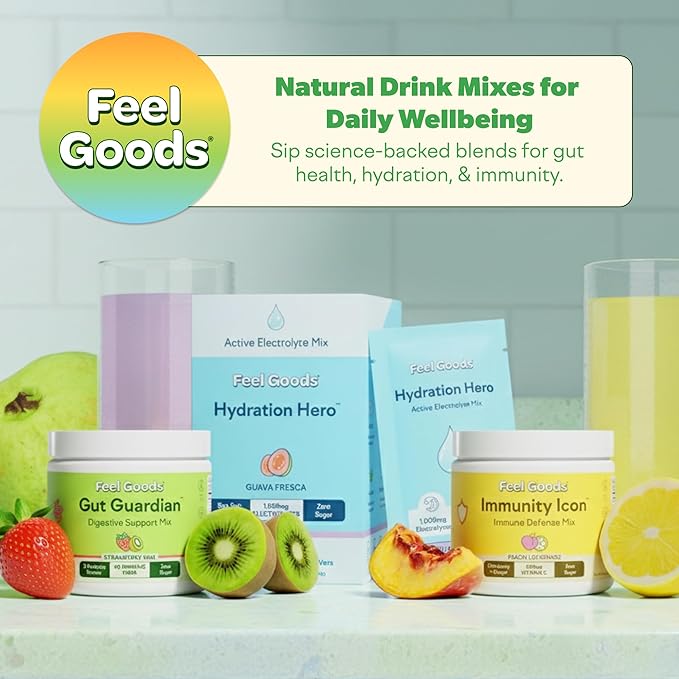 Feel Goods Gut Guardian Gut Health Powder Drink Mix - Probiotic Fiber Powder with Prebiotics &amp L Glutamine for Digestive Health Bloating Relief &amp Digestion Support - Zero Sugar &amp Organic