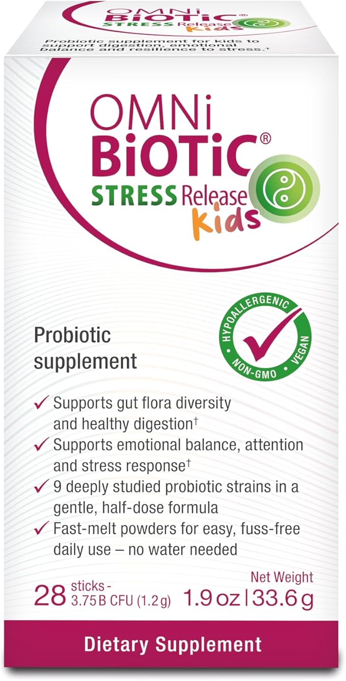 Omni-Biotic Stress Release Kids Probiotic – Science Backed Kids Probiotic Supplement for Digestion Emotional Balance &amp Stress Resilience – Fast-Melt Powder (28 Daily Packets)