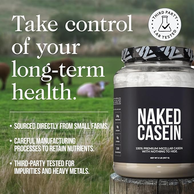 NAKED Casein - Vanilla Micellar Casein Protein - 5 Pound Bulk NSF Certified GMO-Free Gluten-Free Soy-Free Preservative-Free - Stimulate Muscle Growth - Enhance Recovery - 61 Servings