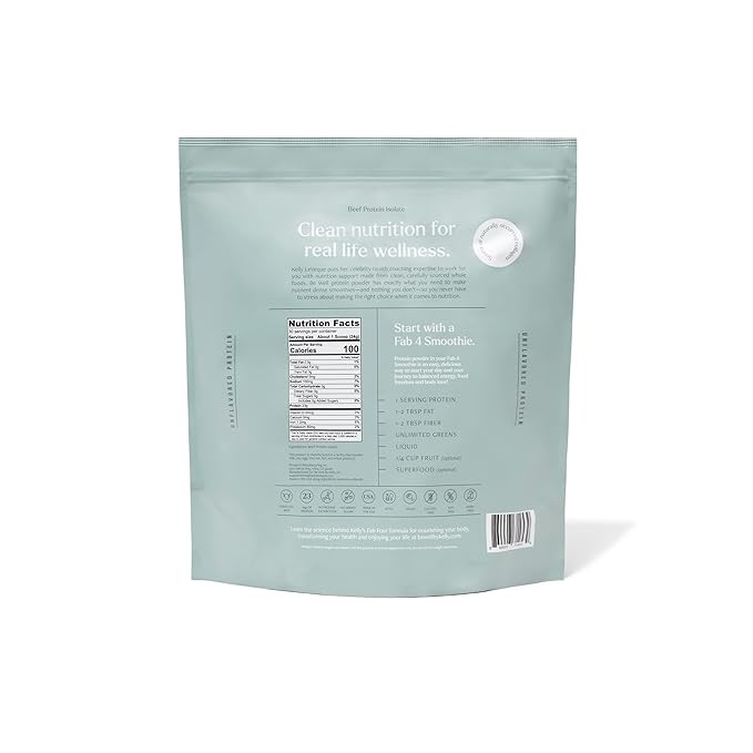 Be Well by Kelly Unflavored Grass-Fed Beef Protein Powder 23G of Protein &amp Zero Carbs (1 Ingredient 30 Servings) 9 Amino Acids + 3 BCAAs No Soy No Dairy Stevia-Free No Sugar Added 1.59lb 720g